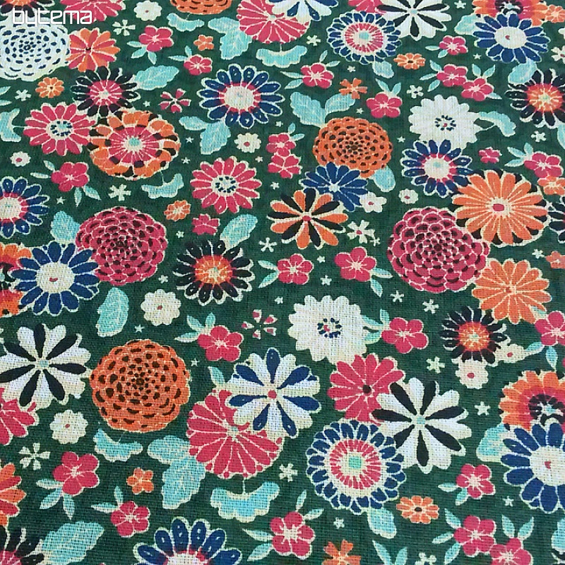 Tessuto di cotone MISAKI fiori verdi