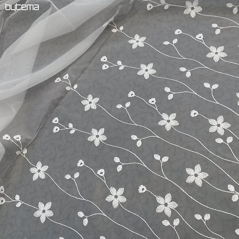 Tenda di lusso ricamata GERSTER 11666 fiori bianchi