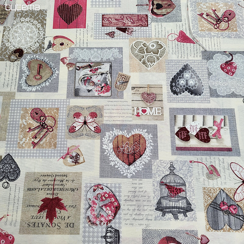 Tessuto decorativo HEART SHABBY bordeaux