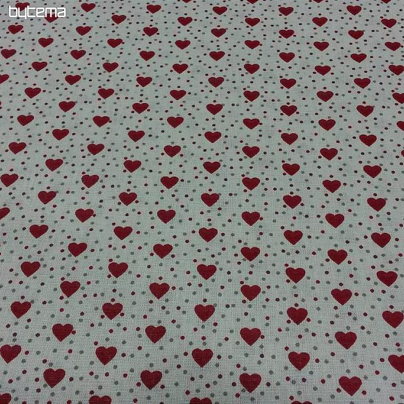 Tessuto in cotone MINI HEART 01 panna, cuore rosso