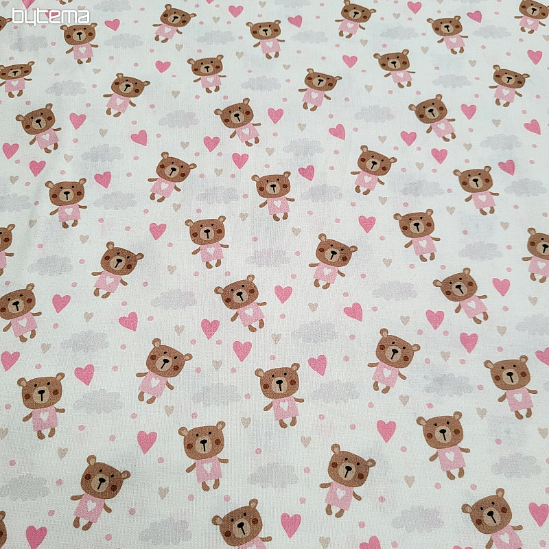 Tessuto di cotone LOVE BEAR rosa