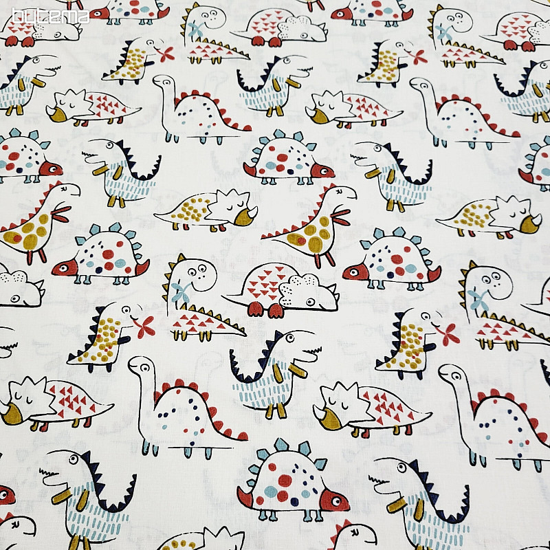 Tessuto di cotone DINOSAURI bianco