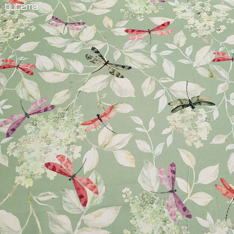 Tessuto decorativo ROSETO DRAGONFLY grigio-verde