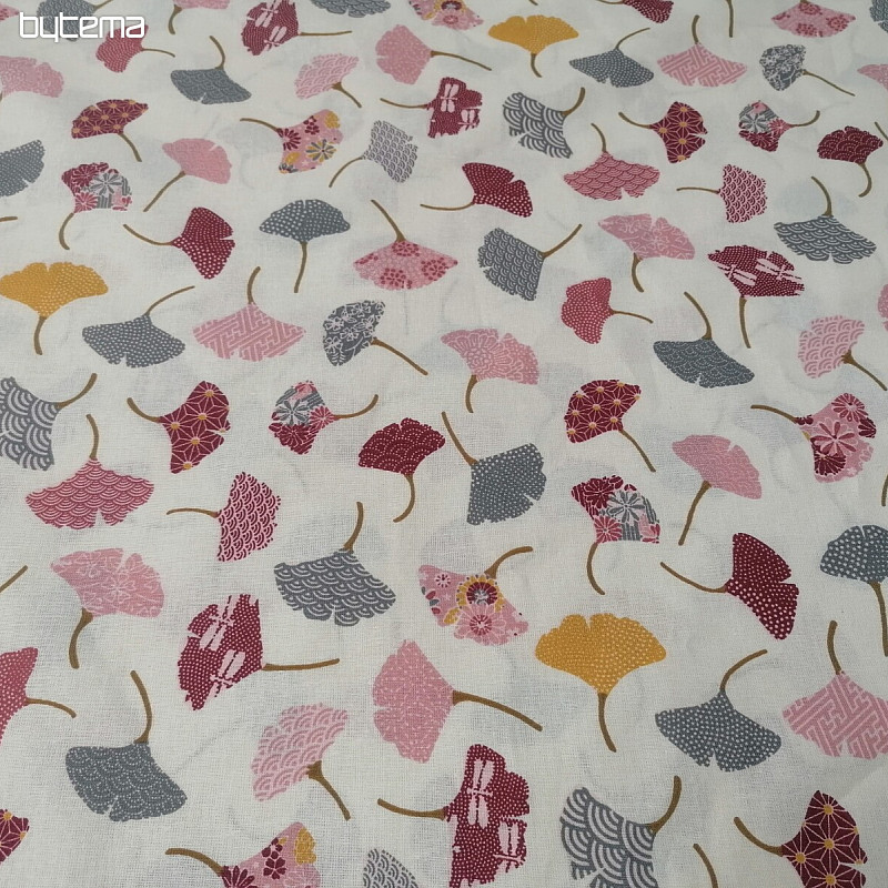 Tessuto di cotone GINKO foglie panna