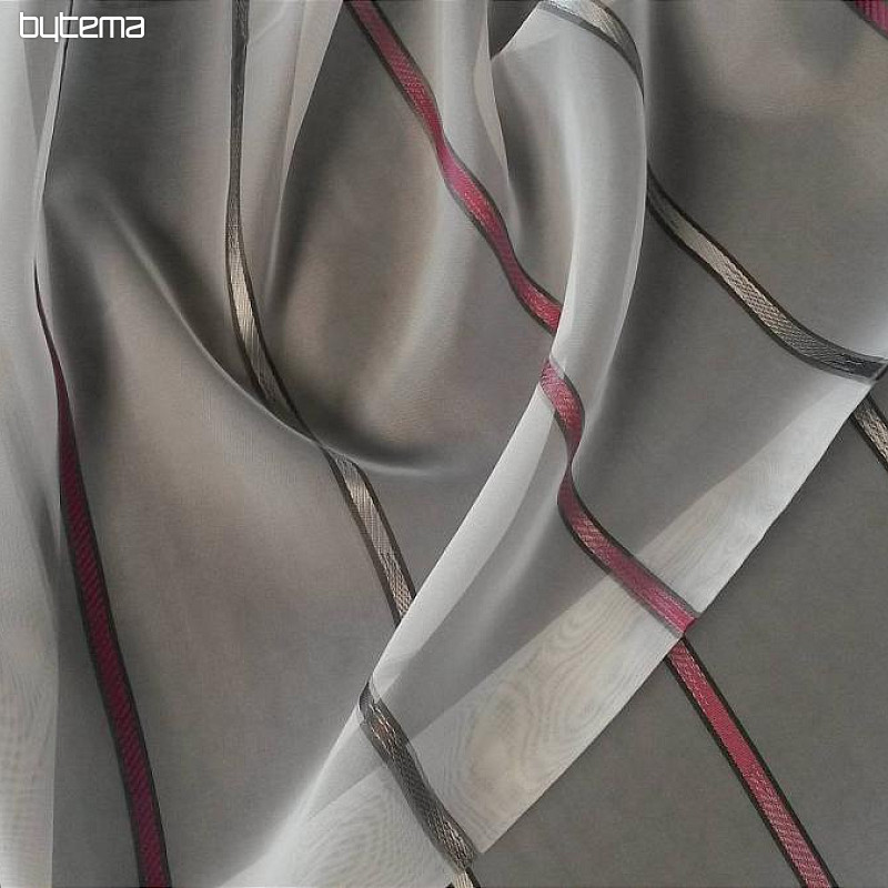 Tenda in voile grigio e riga viola