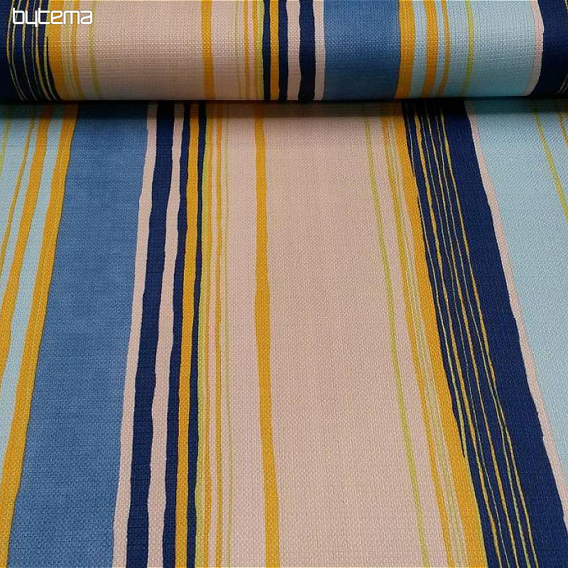 Tessuto decorativo a strisce blu-gialle 140 cm