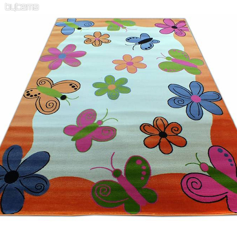 Tappeto per bambini KIDS BUTTERFLIES e FLOWERS arancione