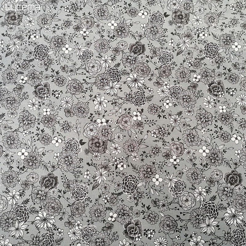 Tessuto in cotone FLOWERS FLORAL 4 grigio