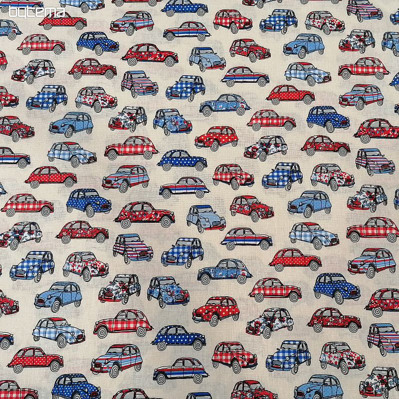 Tessuto di cotone CARS rosso-blu