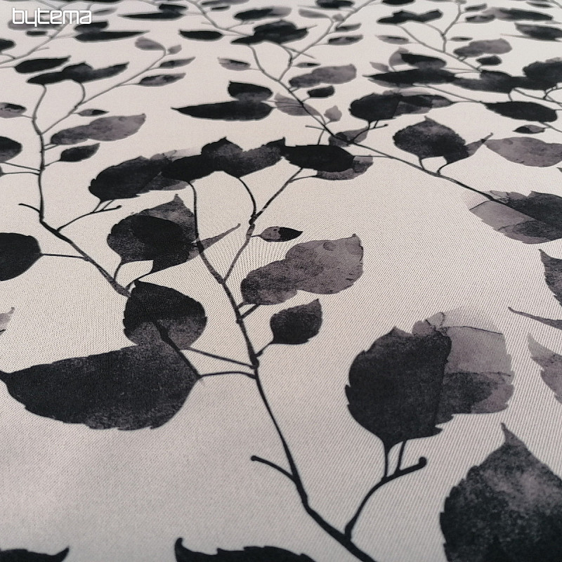 Tessuto decorativo BLACK OUT LEAVES bianco-nero