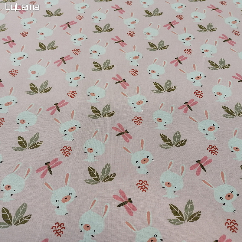 Tessuto di cotone rosa CONIGLIETTO