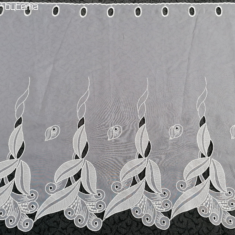 Tenda in vetro colorato - voile con foglie ricamate 1696