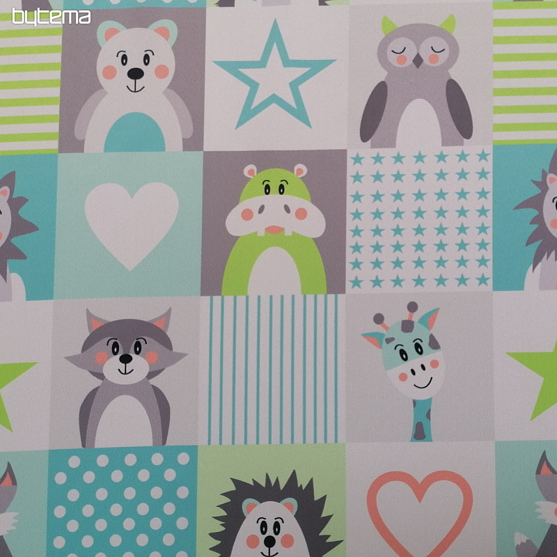 Tessuto decorativo BLACK-OUT Animali turchese