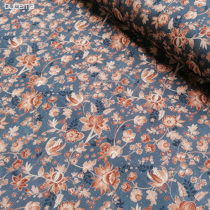 Tessuto di cotone blu VARANASI KALAMKARI