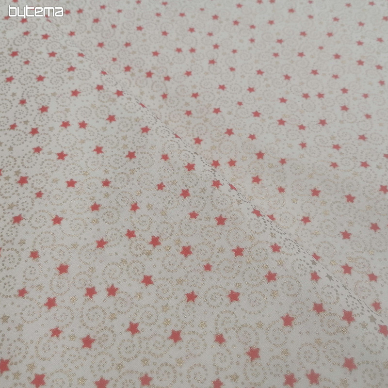 Tessuto natalizio in cotone color crema con mini stelle