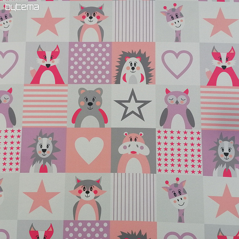 Tessuto decorativo BLACK-OUT Animali rosa-viola