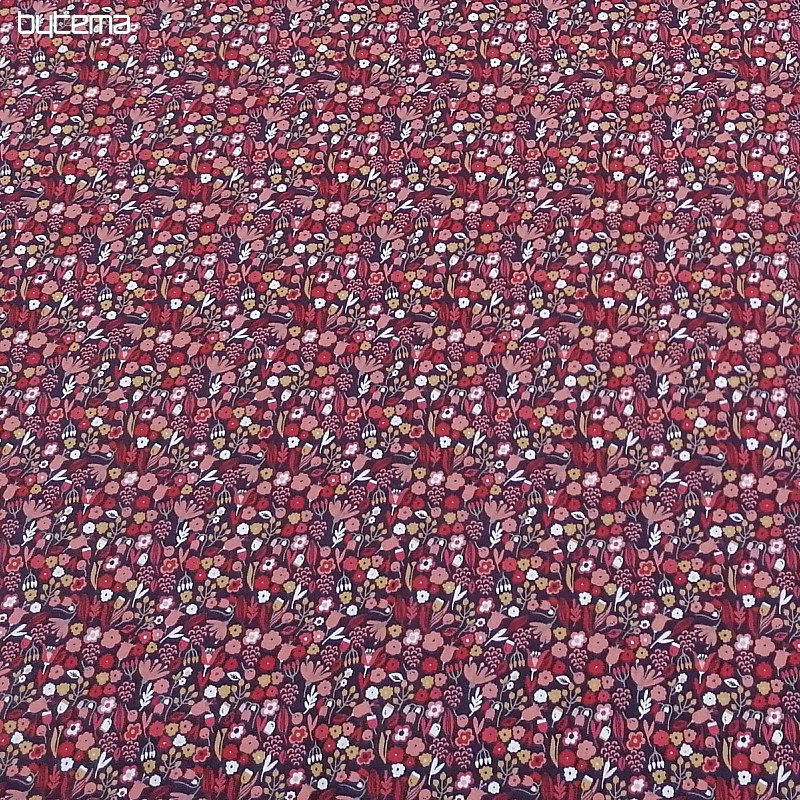 Tessuto in cotone AXEA fiori marrone-viola