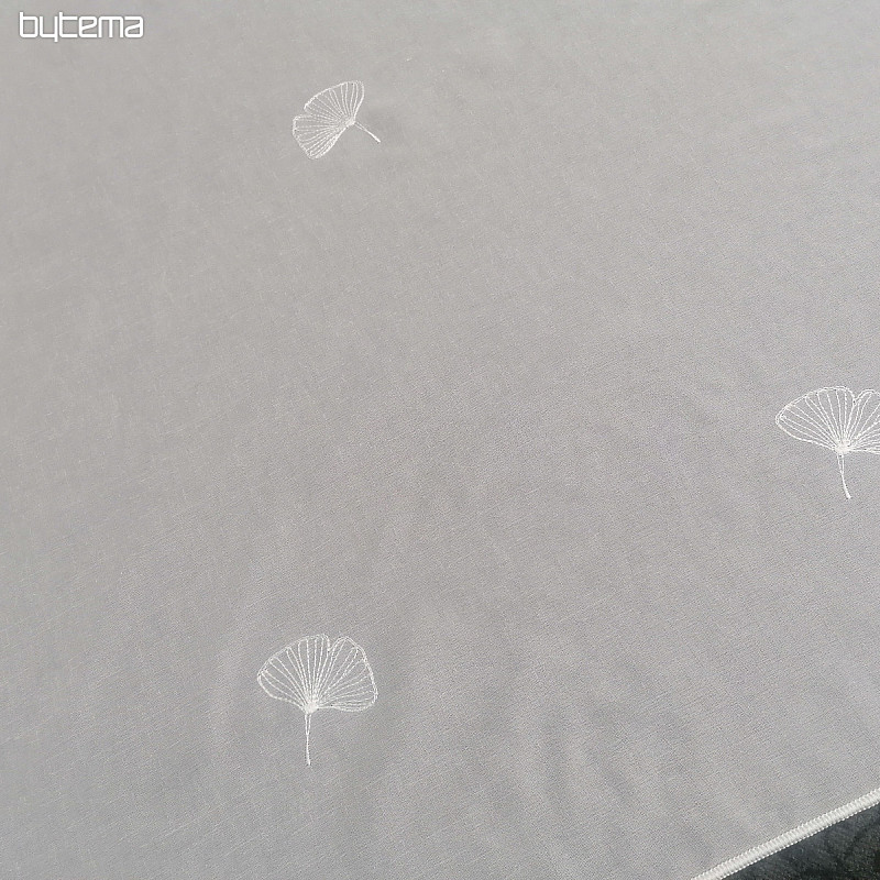 Tenda ricamata di lusso GERSTER Ginko foglie 11758 bianco