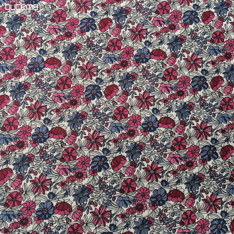 Tessuto di cotone APOLÉNA fiori viola-bordeaux