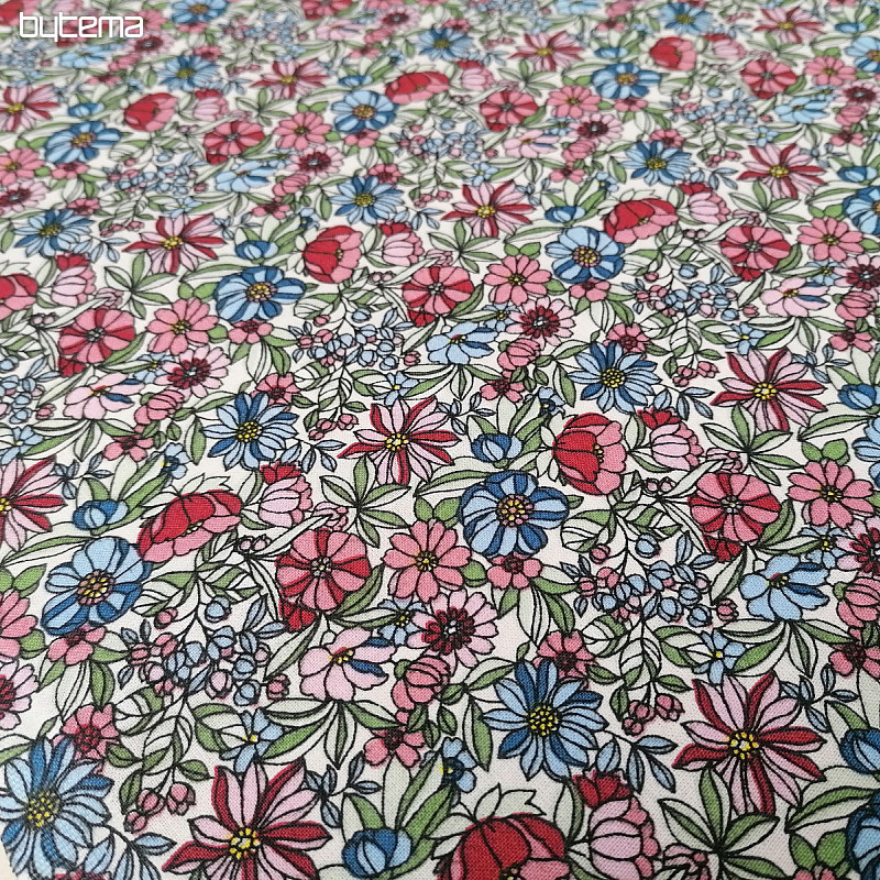 Tessuto di cotone Apoléna fiori rosa-blu