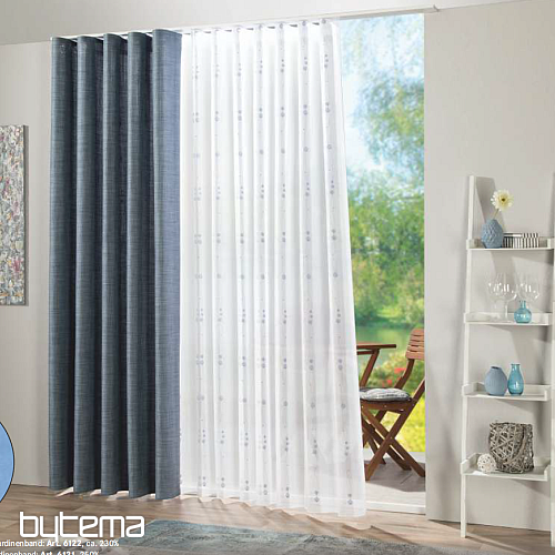 Tenda in voile con ricamo grigio-blu Gerster 11115/800