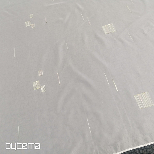 Tenda in voile bianco con ricami verde-beige