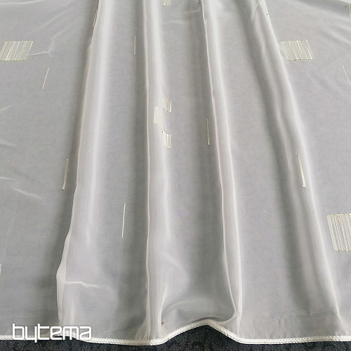 Tenda in voile bianco con ricami verde-beige