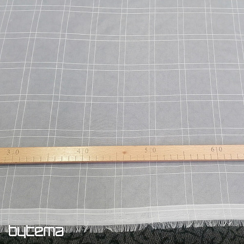 Tenda in voile a quadri bianchi con filo crema