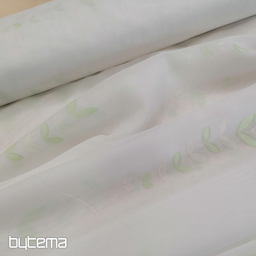 Tenda in voile bianco - foglie verdi 12159
