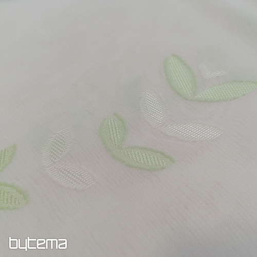 Tenda in voile bianco - foglie verdi 12159