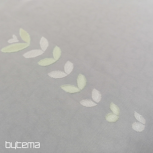 Tenda in voile bianco - foglie verdi 12159