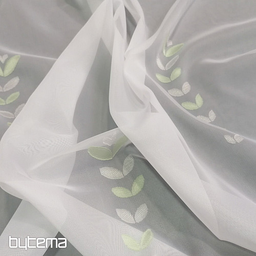 Tenda in voile bianco - foglie verdi 12159