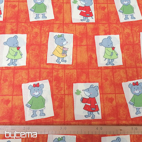 Tessuto di cotone per bambini arancione - topi