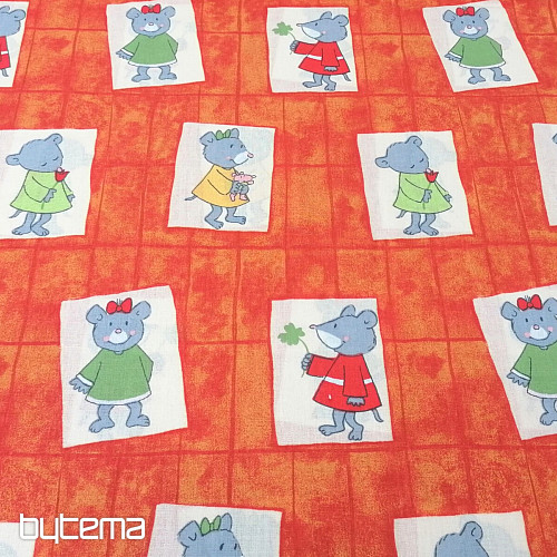Tessuto di cotone per bambini arancione - topi