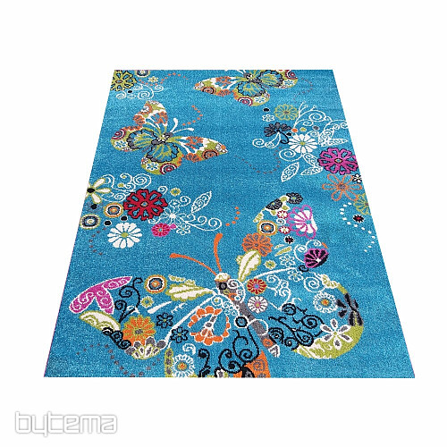 Tappeto per bambini MONDO 114 farfalle - turchese