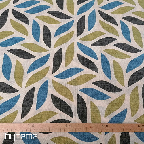 Tessuto decorativo Coord foglie verde-blu