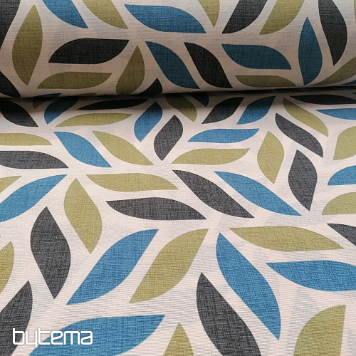 Tessuto decorativo Coord foglie verde-blu