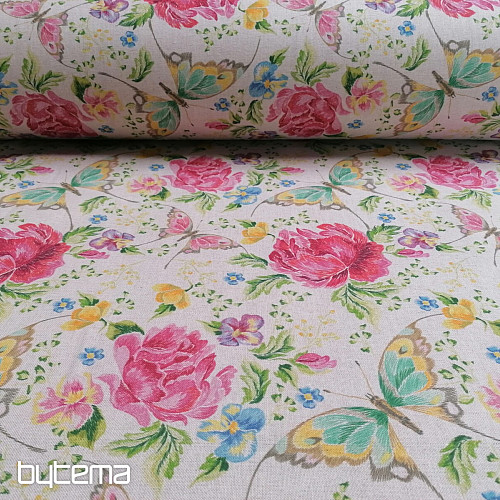 Tessuto decorativo Fiori e farfalle