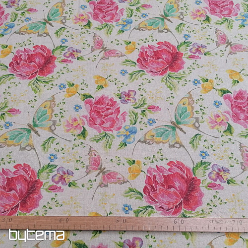 Tessuto decorativo Fiori e farfalle