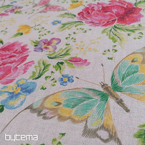 Tessuto decorativo Fiori e farfalle