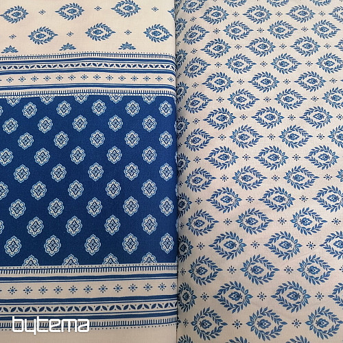Tessuto di cotone FOGLIE BLU FOLK