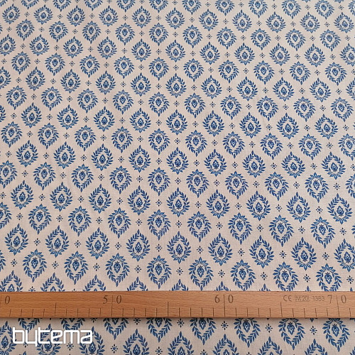 Tessuto di cotone FOGLIE BLU FOLK