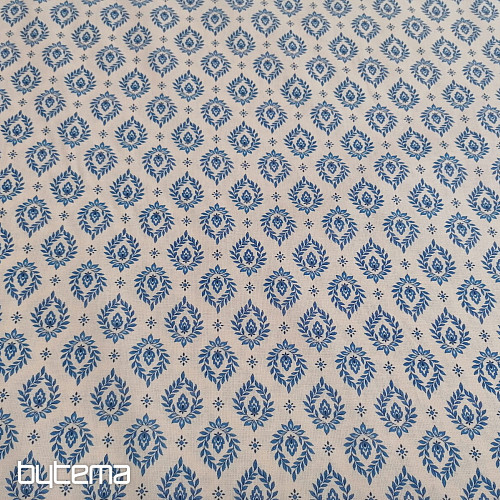 Tessuto di cotone FOGLIE BLU FOLK
