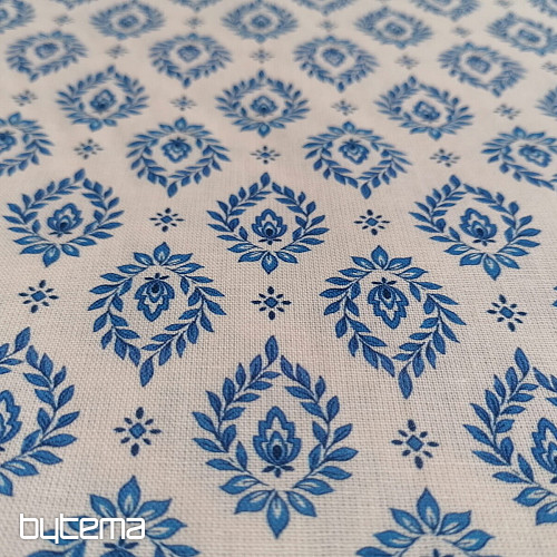 Tessuto di cotone FOGLIE BLU FOLK