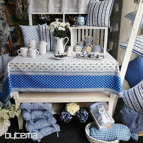 Tessuto di cotone FOGLIE BLU FOLK