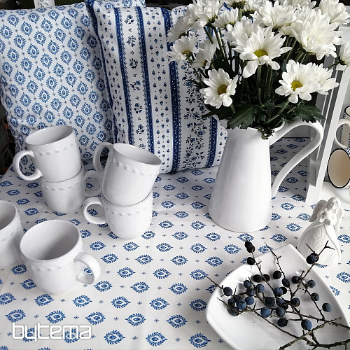 Tessuto di cotone FOGLIE BLU FOLK