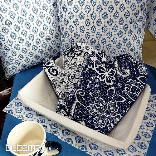 Tessuto di cotone FOGLIE BLU FOLK