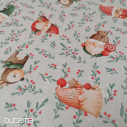 Tessuto per decorazioni natalizie Elfi e cervi