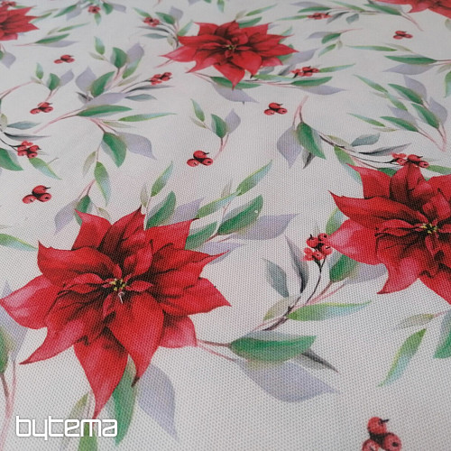 Tessuto decorativo natalizio Poinsettia con foglie