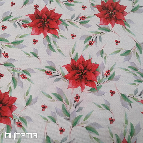 Tessuto decorativo natalizio Poinsettia con foglie